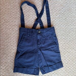 Janie And Jack Linen Cotton Shorts Boy Suspenders Navy Blue Sz 3 3T toddler
